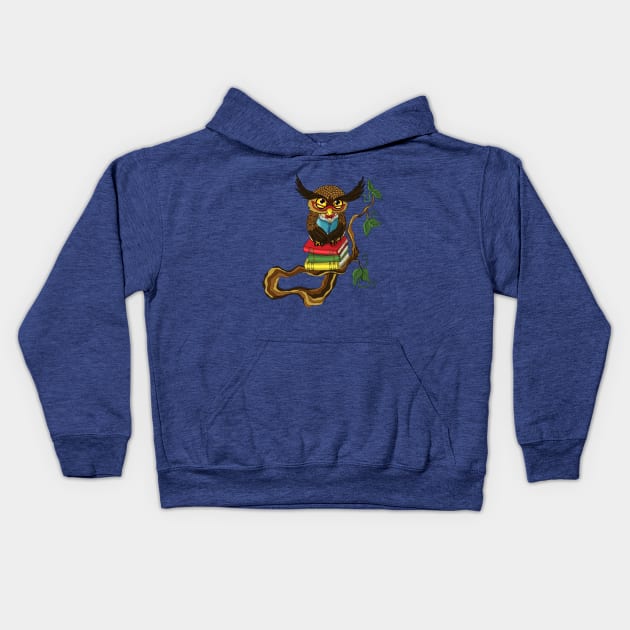 Mr. Books Owl Kids Hoodie by tigressdragon